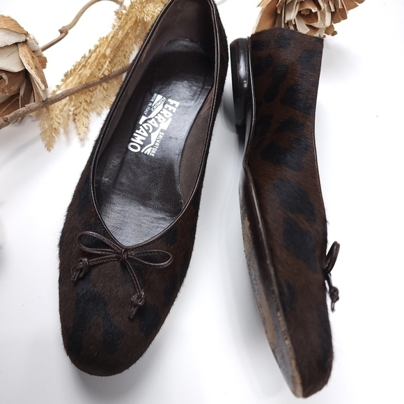Salvatore Ferragamo Brown Black Leopard Fur Loafer Flats Sz 8½B - Picture 4 of 16
